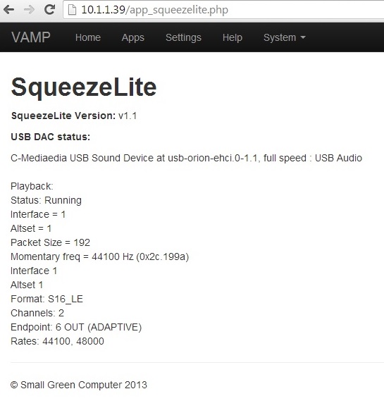 Squeezelite screen within VAMP