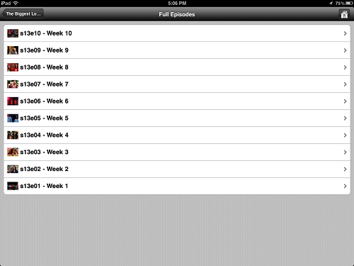 The show menu within the PlayOn iPad app